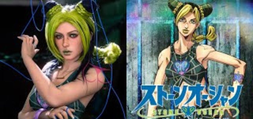 comparison image between the Jolyne sex doll and its version in the manga JoJo's Bizarre Adventure